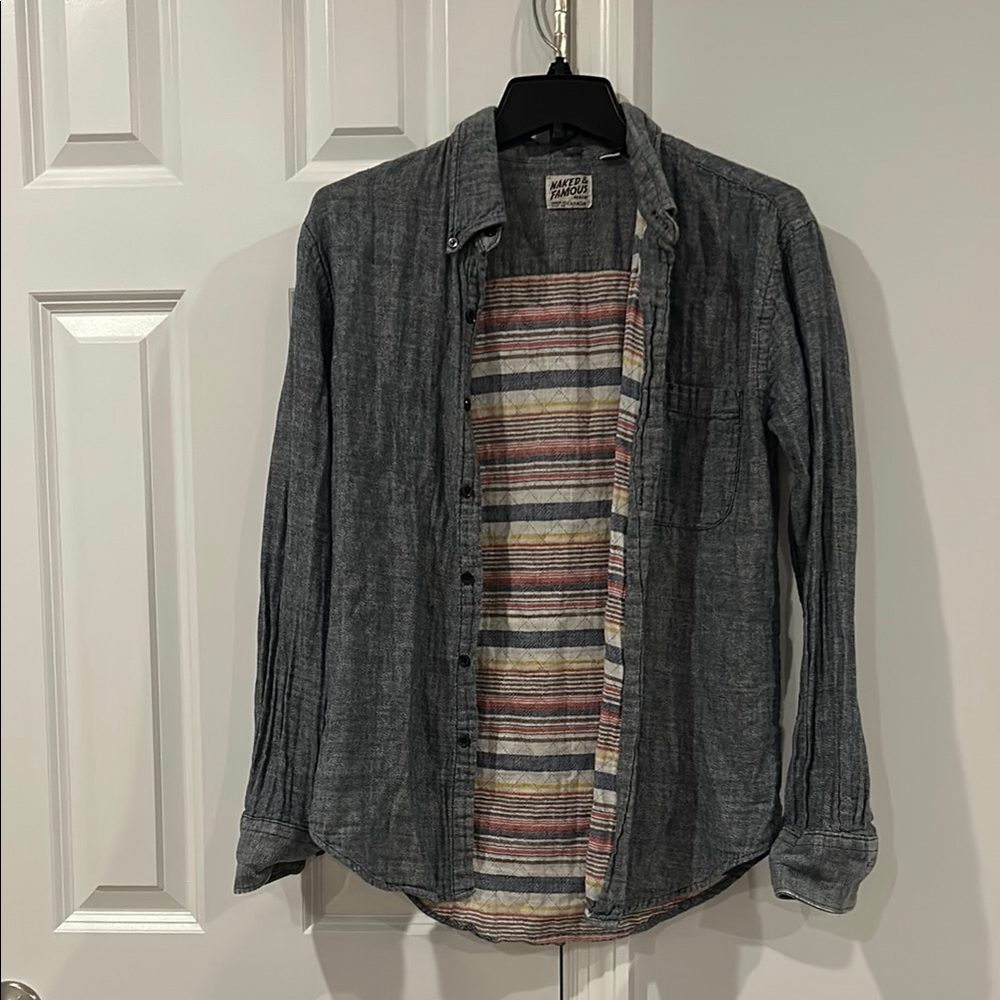 Naked & Famous Denim Gray Casual Button Down Shirt